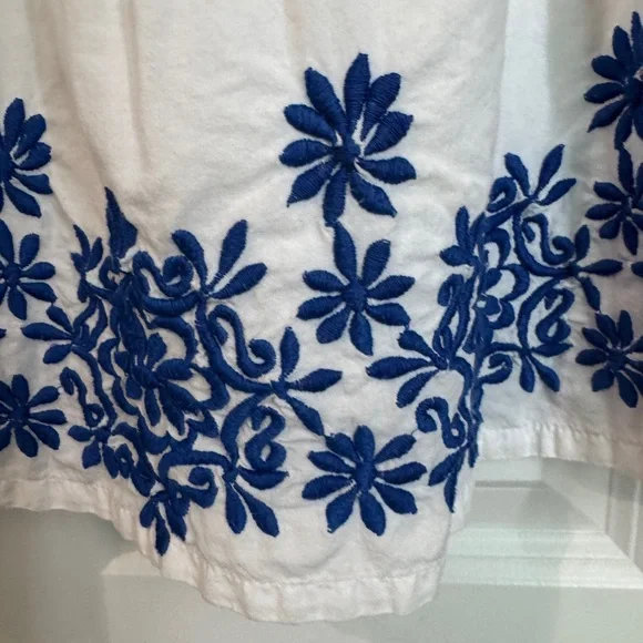 Cherokee 100% Cotton White Dress with Blue Floral Embroidery Girls XL (14/16) - Picture 2 of 5